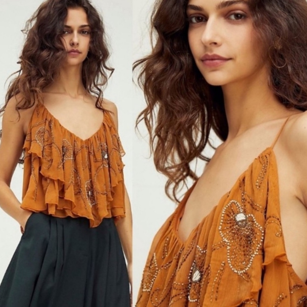 Free People Boho Flutter Top with Beading in Small
